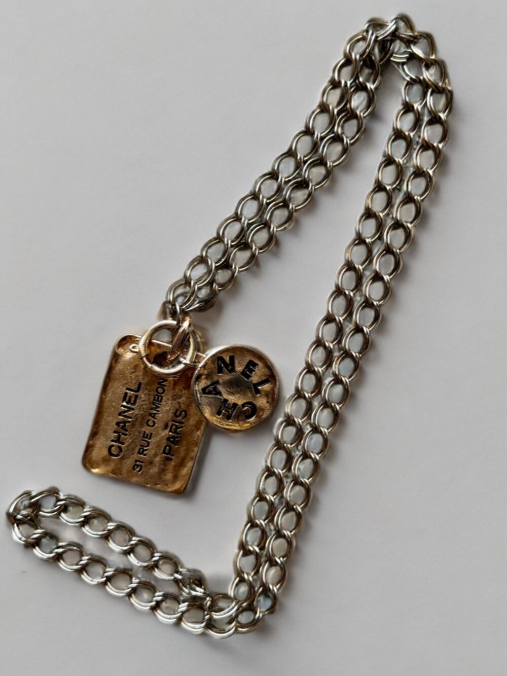 Chanel Vintage Gold-Plated 31 Rue Cambon Plate and Round Pendant Long Necklace